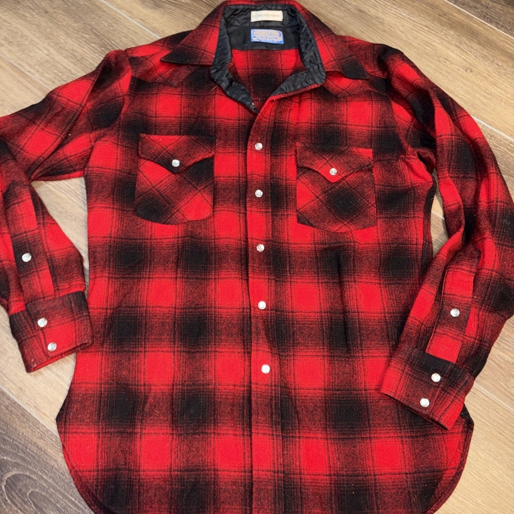 Pendleton Shirt Mens Medium Red Plaid Flannel Western Button Front Virgin‎ Wool